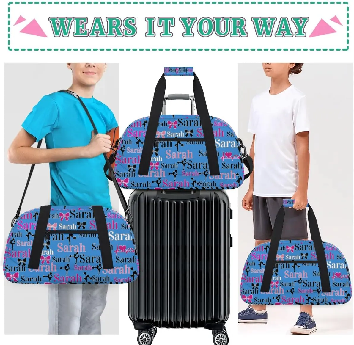 Personalized Cheer Duffle Bags, Custom Cheerleading Gym Bag for Women, Cheer Duffel Bag with Name Overnight Weekender Bags Customized Gifts for Cheerleaders (Blue)