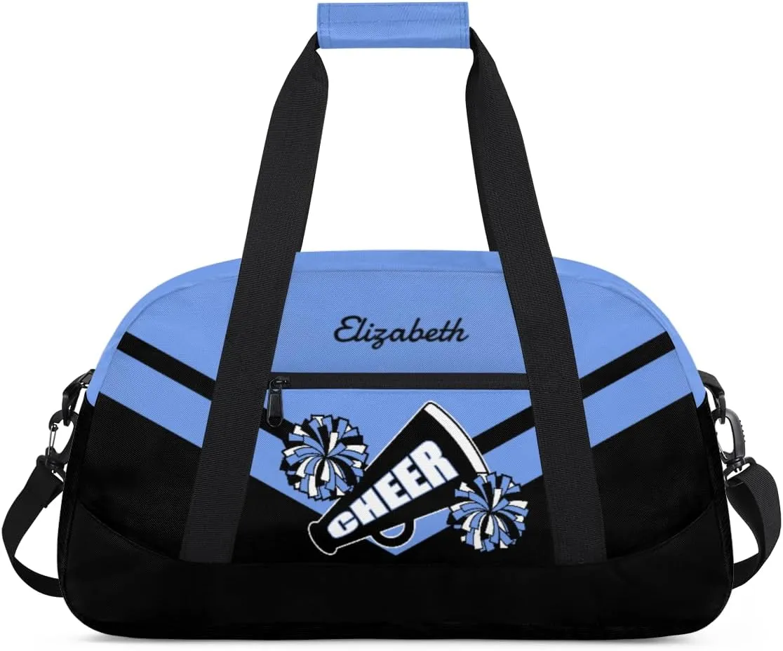 Personalized Cheerleader Bag for Girls Kids, Custom Gym Bag Overnight Small Duffel Bag with Padded Handles Carry On Weekend Sports Travel Bag for School Practice, Cheerleader Blue