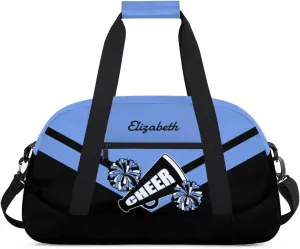 Personalized Cheerleader Bag for Girls Kids, Custom Gym Bag Overnight Small Duffel Bag with Padded Handles Carry On Weekend Sports Travel Bag for School Practice, Cheerleader Blue