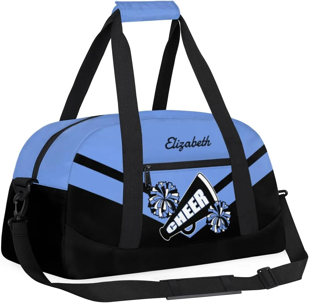 Personalized Cheerleader Bag for Girls Kids, Custom Gym Bag Overnight Small Duffel Bag with Padded Handles Carry On Weekend Sports Travel Bag for School Practice, Cheerleader Blue