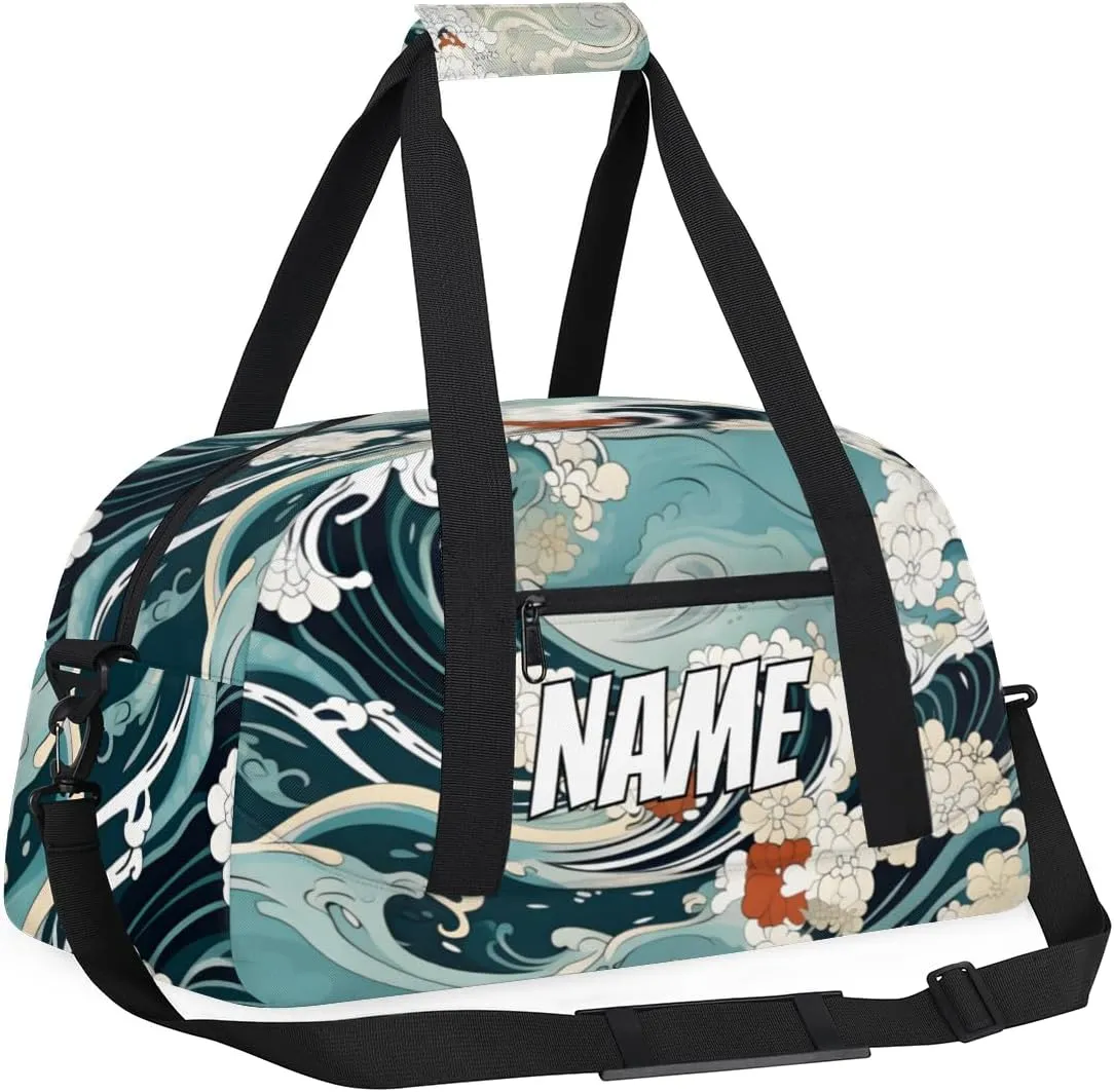 Personalized Custom Gym Bag for Women Men Carry on Japanese Waves Travel Duffel Tote Asian Sea Overnight Workout Weekender Bag