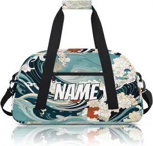 Personalized Custom Gym Bag for Women Men Carry on Japanese Waves Travel Duffel Tote Asian Sea Overnight Workout Weekender Bag