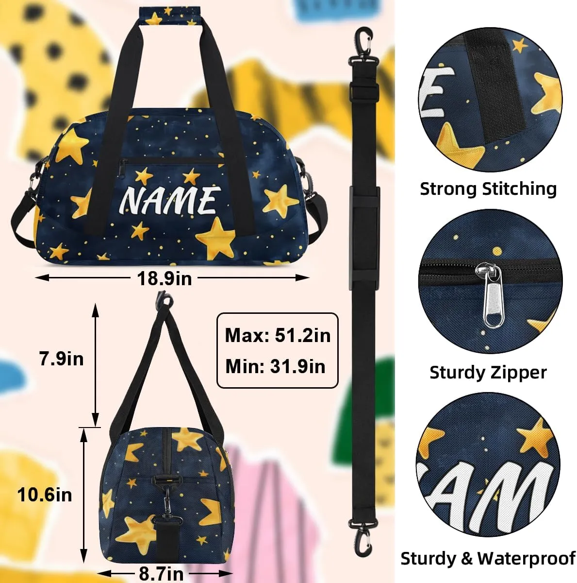 Personalized Custom Gym Bag for Women Men Carry on Shape Stars Travel Duffel Tote Fantasy Universe Overnight Workout Weekender Bag