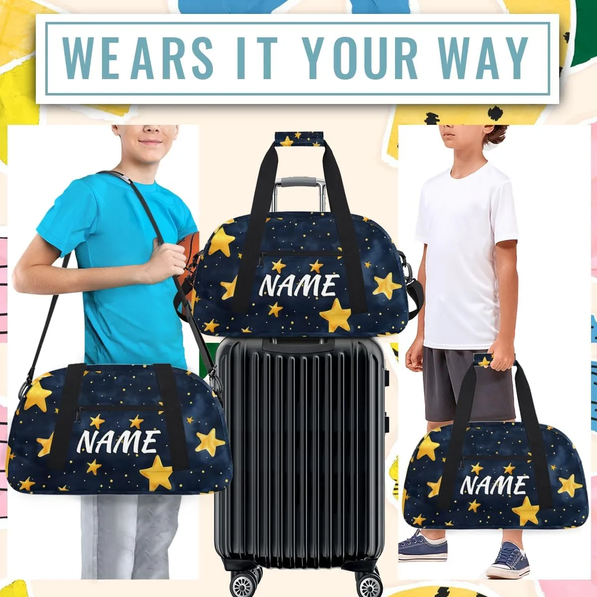 Personalized Custom Gym Bag for Women Men Carry on Shape Stars Travel Duffel Tote Fantasy Universe Overnight Workout Weekender Bag