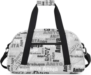 Personalized Dance Bag for Girls Boys Kids, Custom Gym Bag Overnight Small Duffel Bag with Padded Handles Carry On Weekend Sports Travel Bag for School Practice, Dense Text Grey