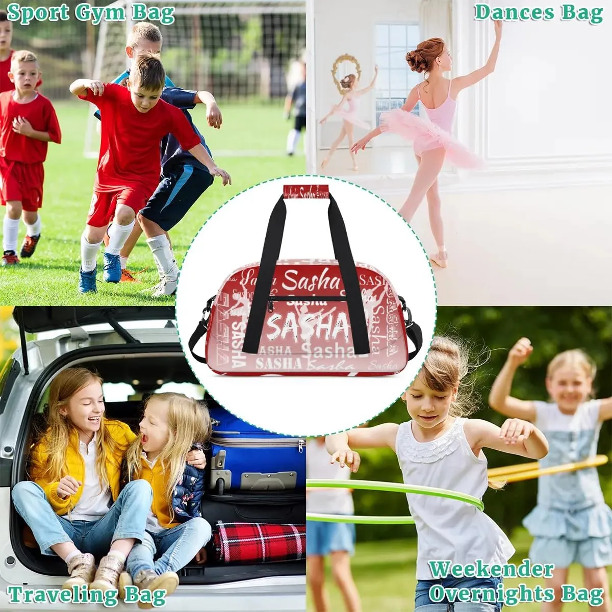 Personalized Dance Duffel Bag Name Cheer Bags, Custom Sport Duffel Gym Bag Weekender Bags for Travel Deep Red Gradient Gymnastics Bag