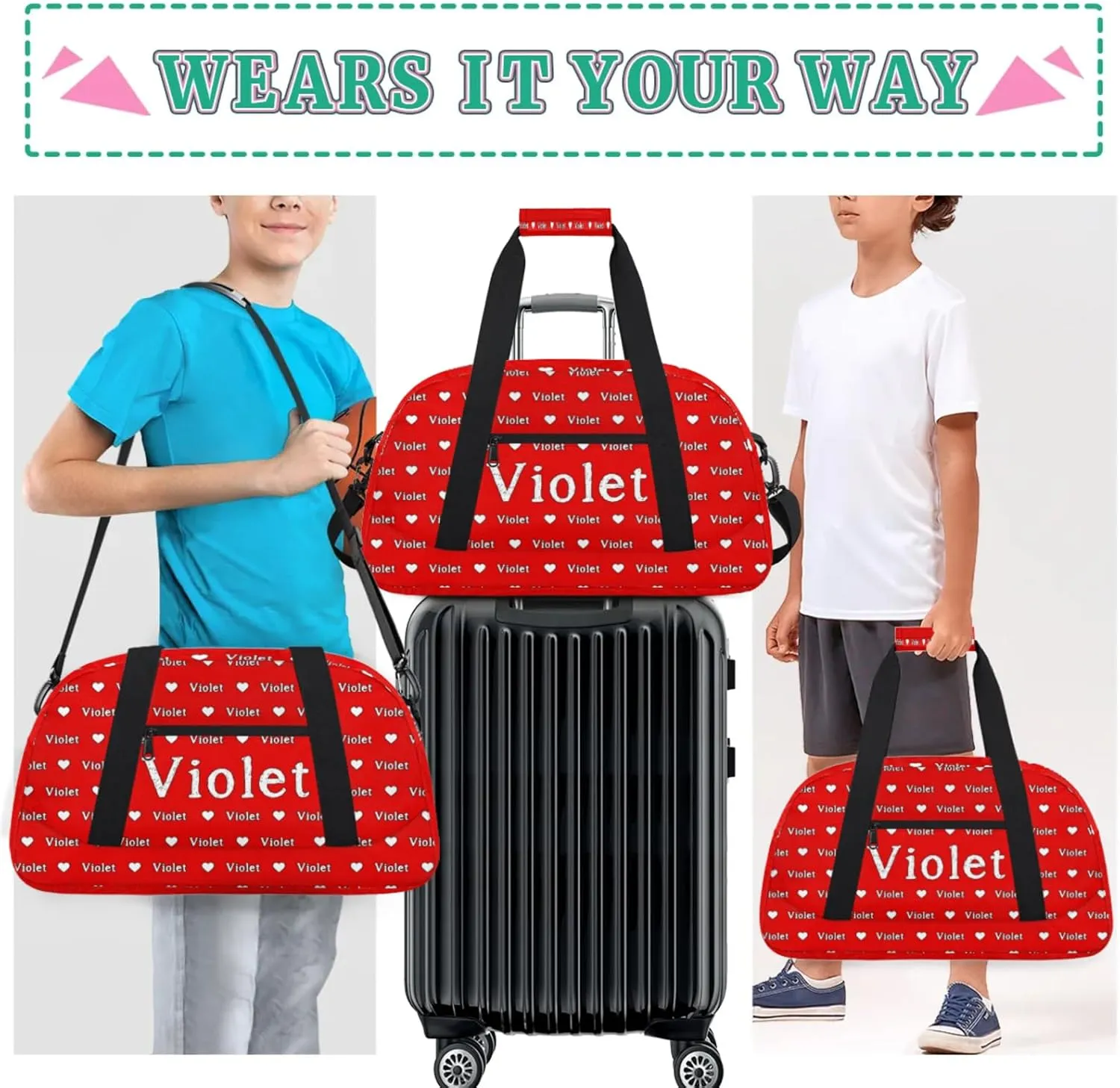 Personalized Duffel Bag Custom Sport Gym Travel Bags for Women Men, Customized Name Overnight Bags Weekender Bag, Coral Red A
