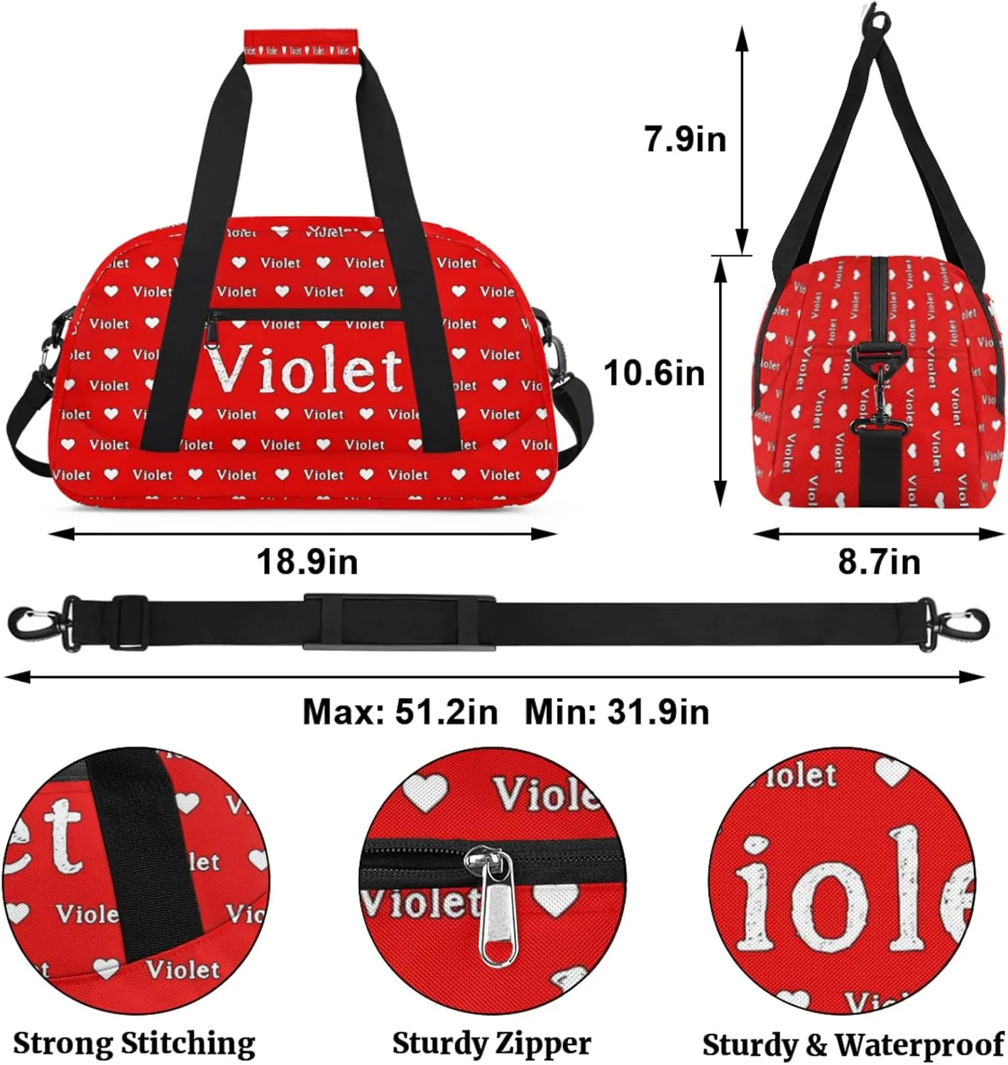 Personalized Duffel Bag Custom Sport Gym Travel Bags for Women Men, Customized Name Overnight Bags Weekender Bag, Coral Red A
