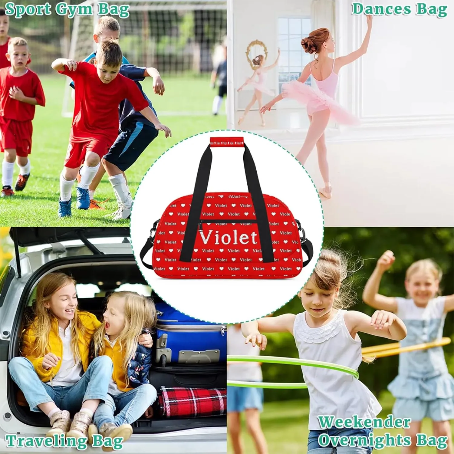 Personalized Duffel Bag Custom Sport Gym Travel Bags for Women Men, Customized Name Overnight Bags Weekender Bag, Coral Red A