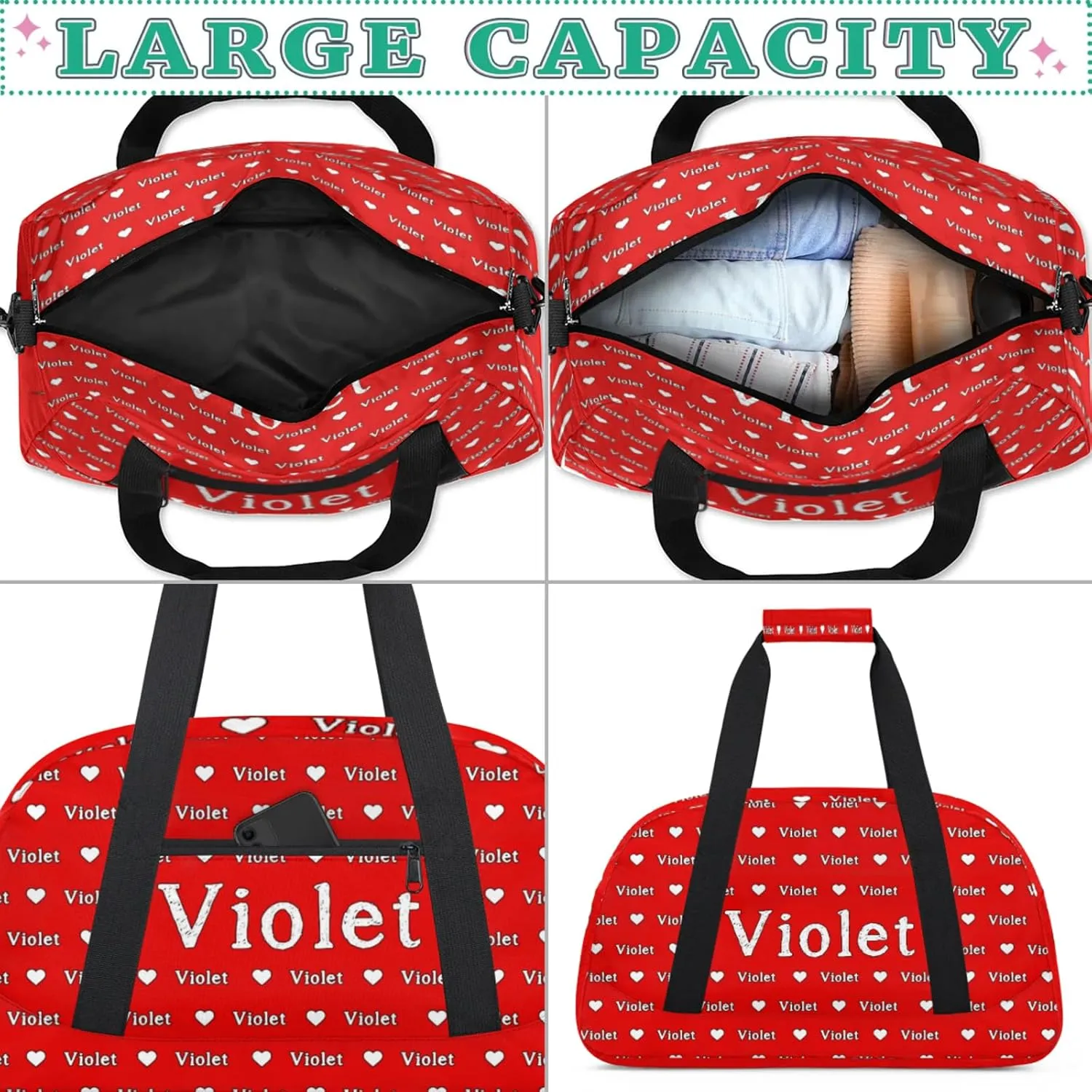 Personalized Duffel Bag Custom Sport Gym Travel Bags for Women Men, Customized Name Overnight Bags Weekender Bag, Coral Red A