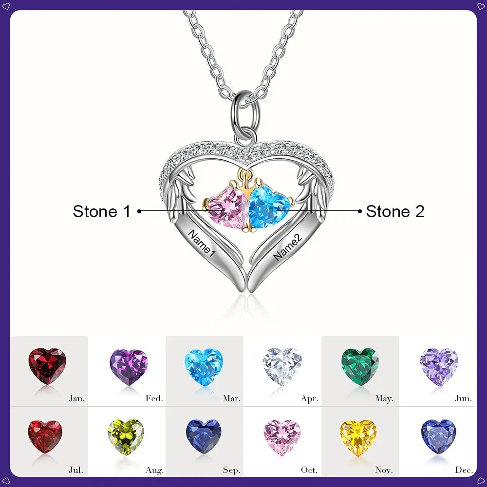 Personalized sterling silver pendant necklace with birthstone and name mothers jewelry heart shaped necklace for her birthstone necklace