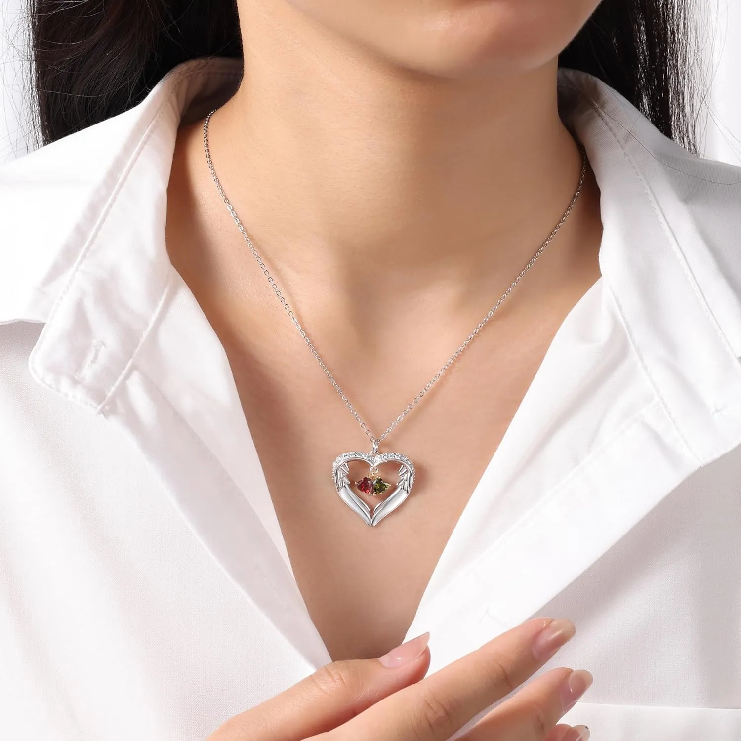 Personalized sterling silver pendant necklace with birthstone and name mothers jewelry heart shaped necklace for her birthstone necklace