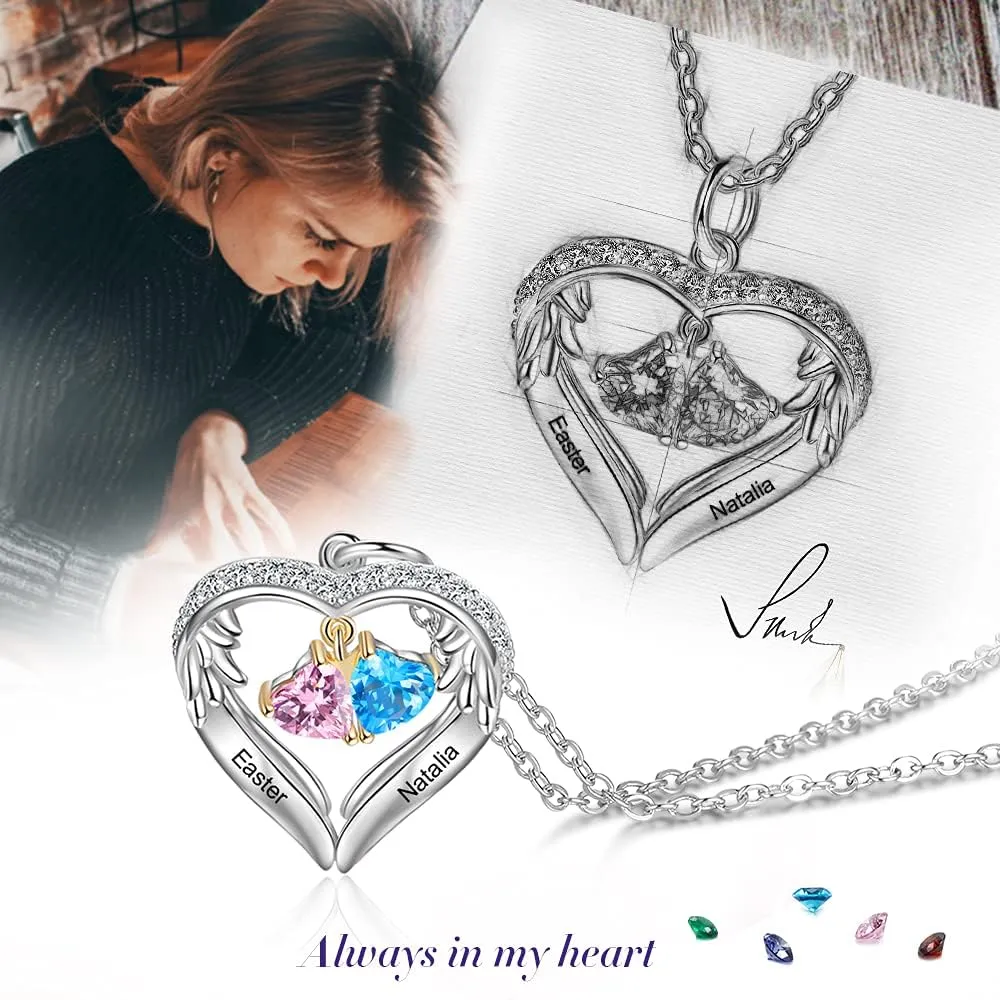 Personalized sterling silver pendant necklace with birthstone and name mothers jewelry heart shaped necklace for her birthstone necklace