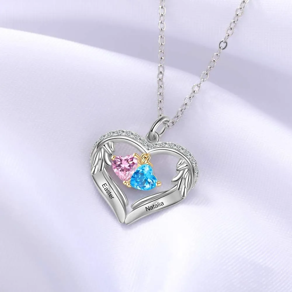 Personalized sterling silver pendant necklace with birthstone and name mothers jewelry heart shaped necklace for her birthstone necklace
