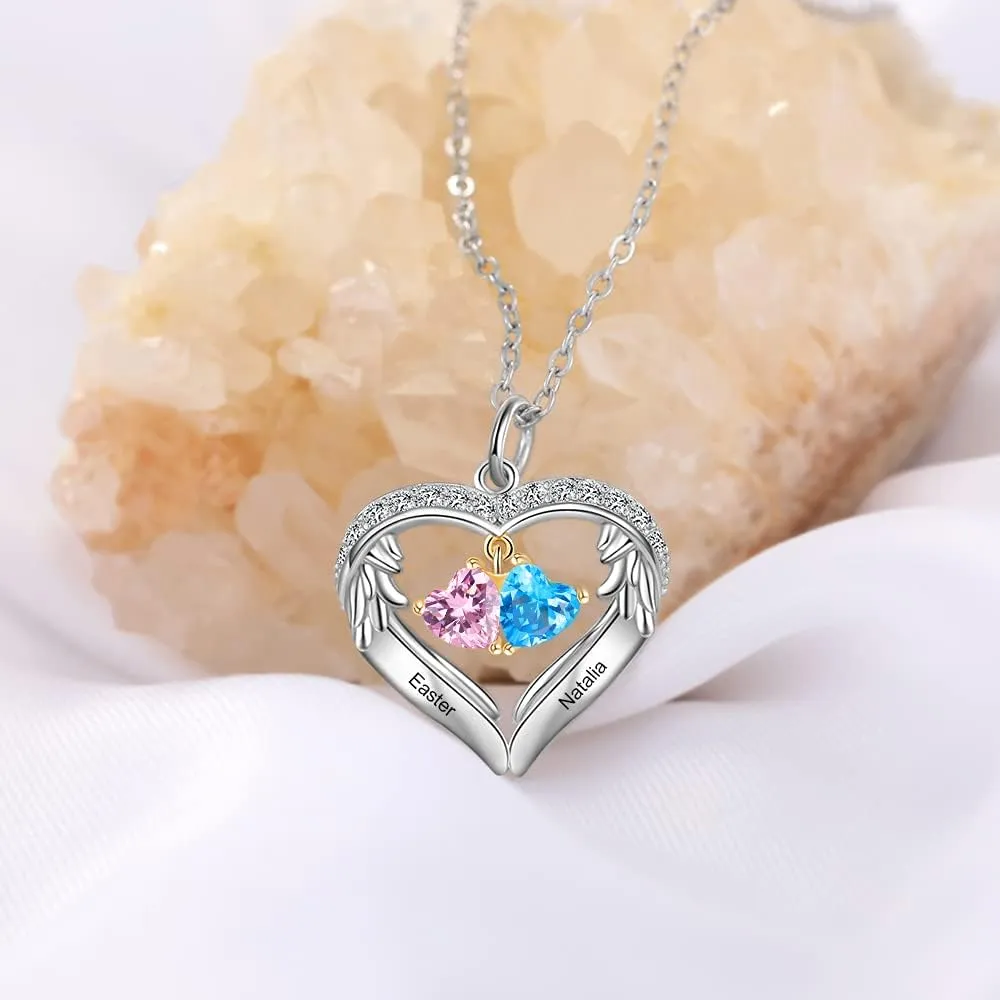 Personalized sterling silver pendant necklace with birthstone and name mothers jewelry heart shaped necklace for her birthstone necklace
