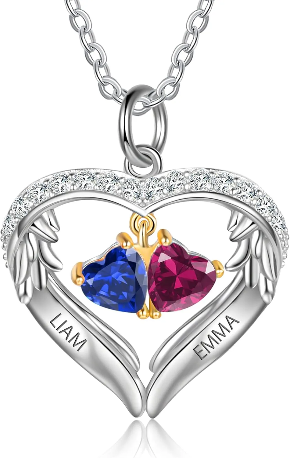Personalized sterling silver pendant necklace with birthstone and name mothers jewelry heart shaped necklace for her birthstone necklace