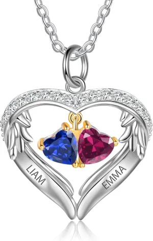 Personalized sterling silver pendant necklace with birthstone and name mothers jewelry heart shaped necklace for her birthstone necklace