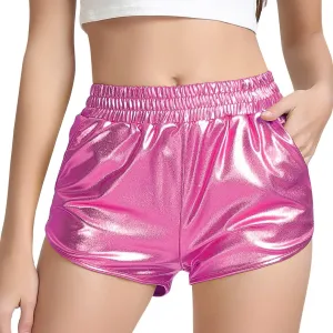 PESION Women's Metallic Shiny Shorts Sparkly Rave Hot Short Pants
