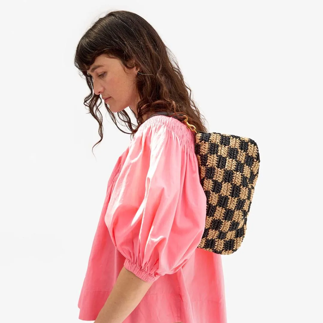 Petit Moyen Messenger (Black   Natural Checker Raffia)