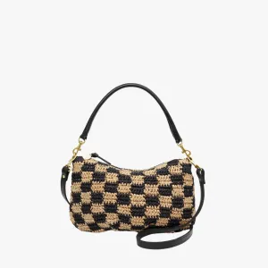 Petit Moyen Messenger (Black   Natural Checker Raffia)