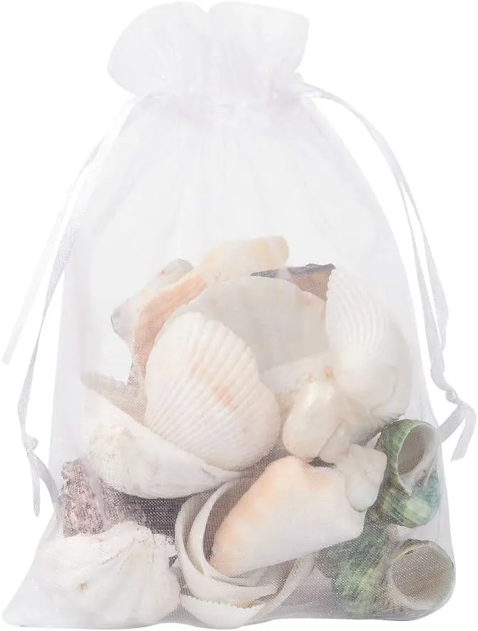 PH PandaHall 100pcs 5x7inch White Organza Drawstring Gift Bags for Candy, Jewelry, Wedding Favors, Christmas, Party - Sheer Pouches