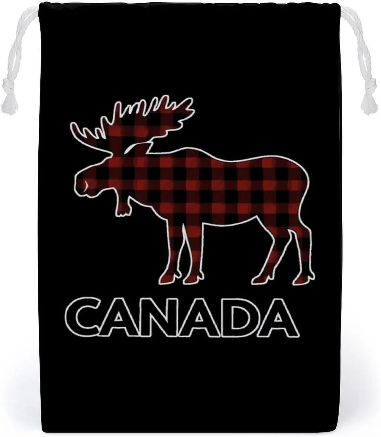 Plaid Moose Animal Silhouette Canada Drawstring Bag Portable Storage Bags Small Pouch for Sports Travel 12 * 18cm