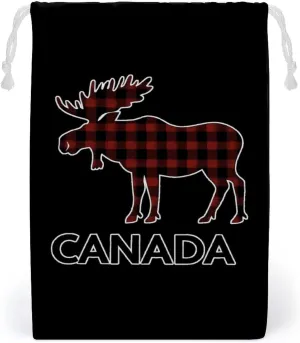 Plaid Moose Animal Silhouette Canada Drawstring Bag Portable Storage Bags Small Pouch for Sports Travel 12 * 18cm
