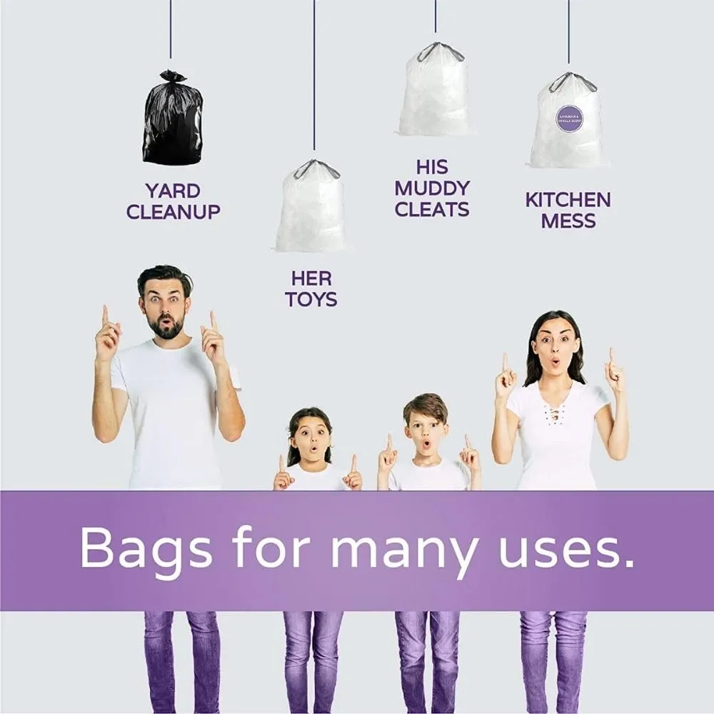 Plasticplace 8 Gallon Trash Bags │ 0.7 Mil │ Lavender and Soft Vanilla Scented Garbage Can Liners │ 22" x 22" (200 Count), White