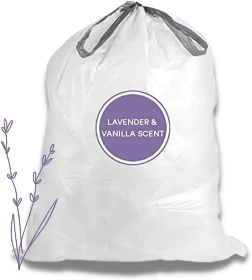 Plasticplace 8 Gallon Trash Bags │ 0.7 Mil │ Lavender and Soft Vanilla Scented Garbage Can Liners │ 22" x 22" (200 Count), White