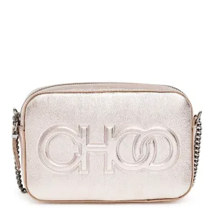 Platinum metallic nappa leather embossed logo camera bag