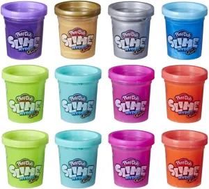 Play-Doh Slime HydroGlitz 12 Multipack of Assorted Metallic Colors for Kids 3 Years and Up, Slippery and Smooth Texture, Non-Toxic