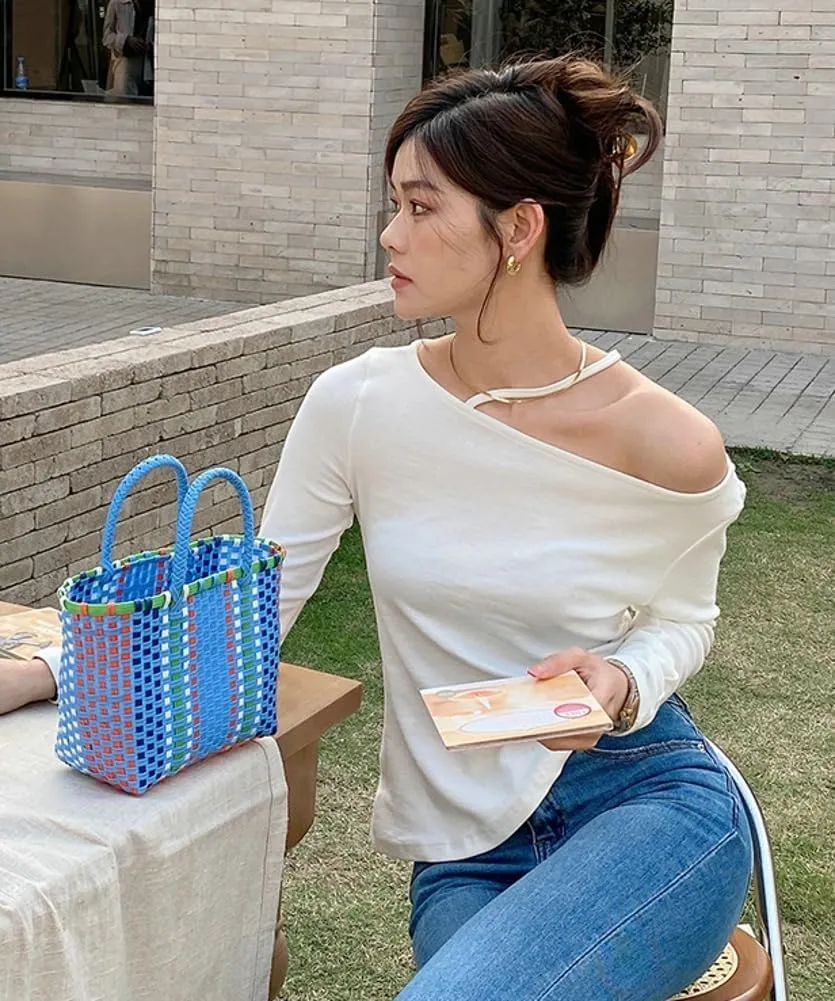 Pocadri Handwoven Tote Bag for Women Straw Purse PVC Summer Beach Bag Rattan Woven Cute Shopping Handbag Color Block
