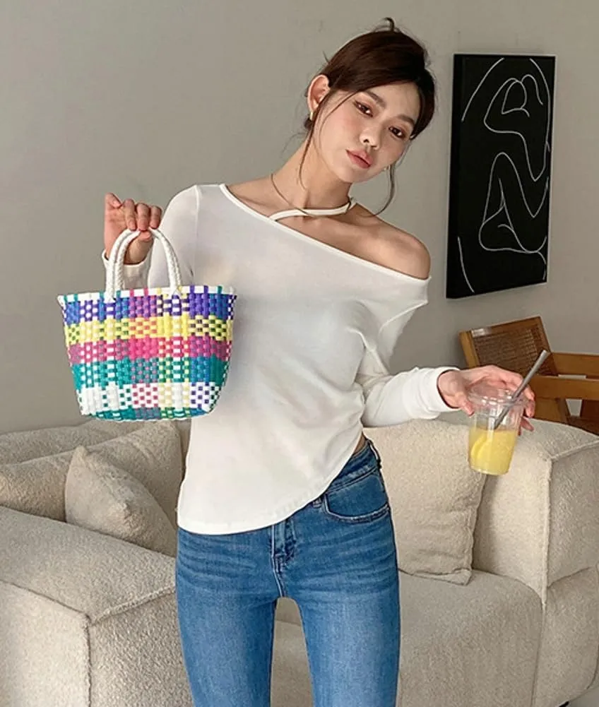Pocadri Handwoven Tote Bag for Women Straw Purse PVC Summer Beach Bag Rattan Woven Cute Shopping Handbag Color Block