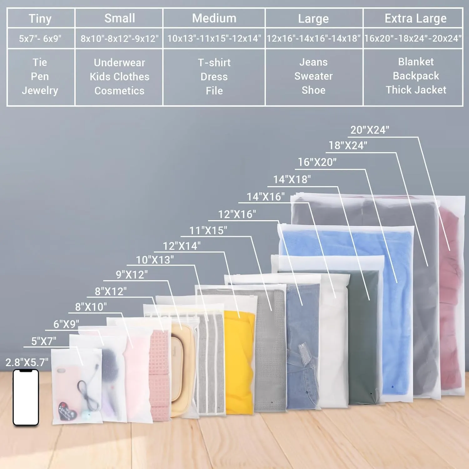 Poly T Shirt Packaging Bags, 200PCS 12x14 inch Frosted Zipper Plastic Bags for Clothes, Pants, Shirt, Sweaters, Resealable for Clothing Selling, 3 Mil