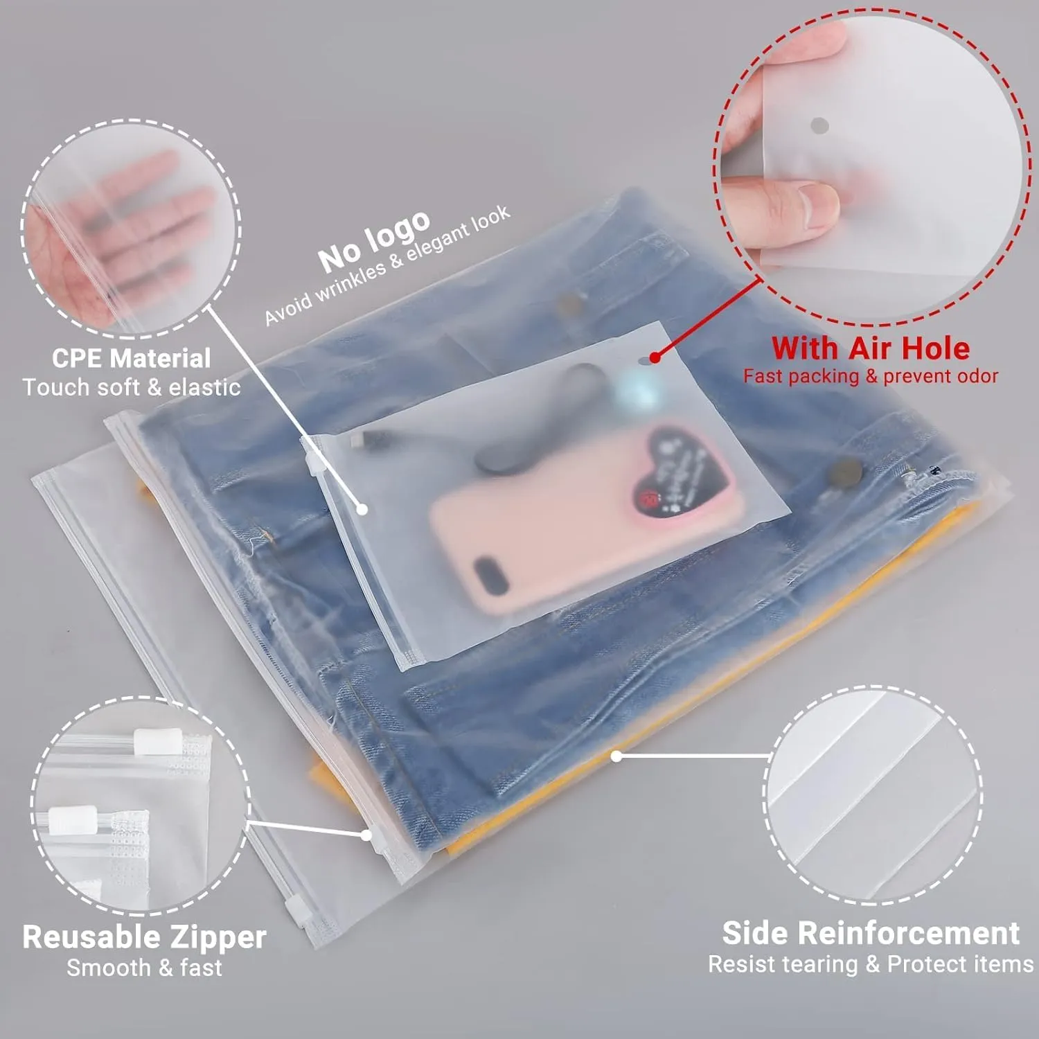 Poly T Shirt Packaging Bags, 200PCS 12x14 inch Frosted Zipper Plastic Bags for Clothes, Pants, Shirt, Sweaters, Resealable for Clothing Selling, 3 Mil