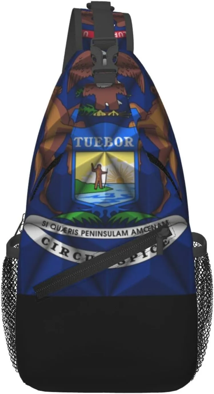 Polygon Effect of Flag of Michigan Crossbody Bags For Women Men Chest Backpack Gym Shoulder Bag Travel Outdoor Sports Casual Crossbody Bags