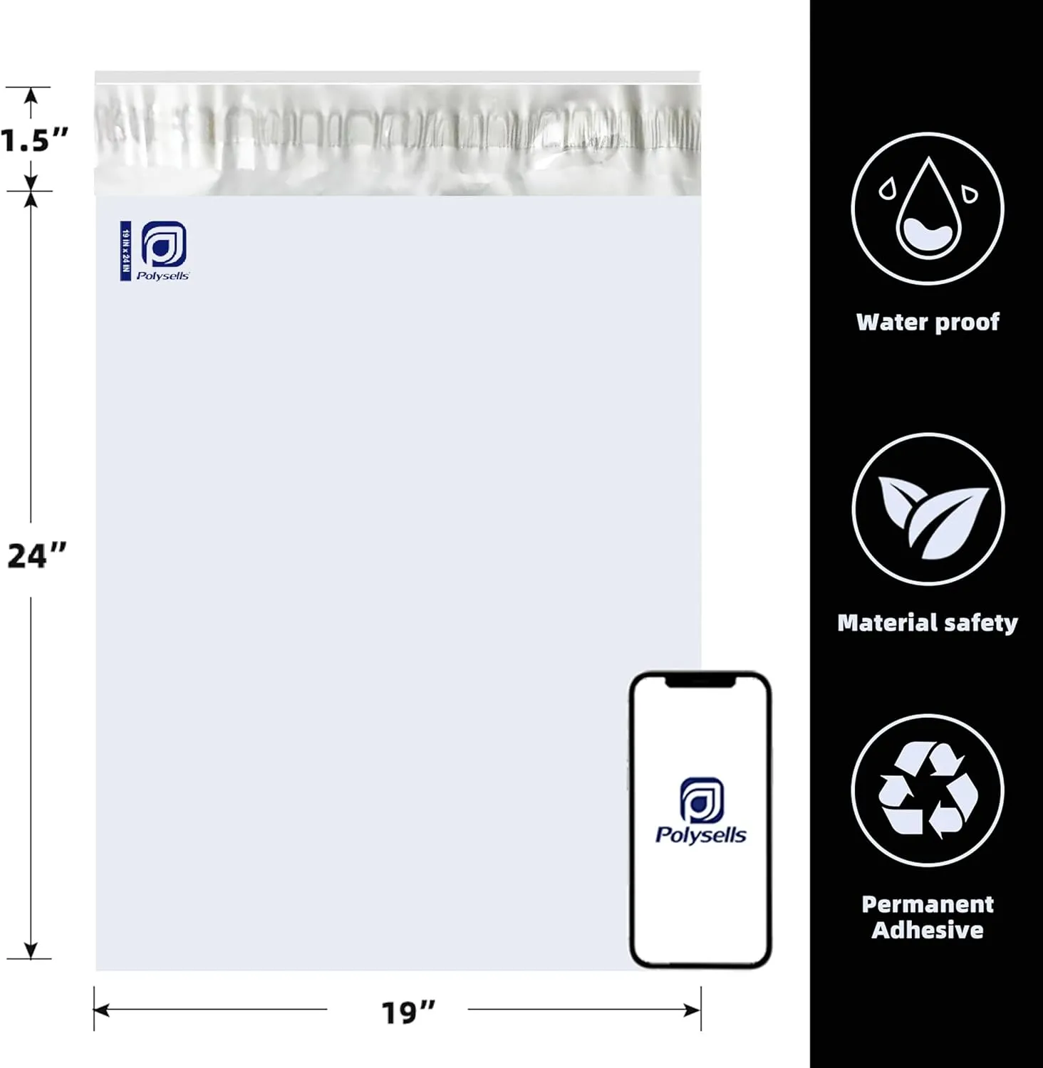 POLYSELLS 50 pcs 19x24 Inches White x Silver Poly Mailers Shipping Envelopes, Strong Adhesive Sealing, Waterproof, and Tear-resistant Postal Mailing Bags for Clothing, Books, and Accessories