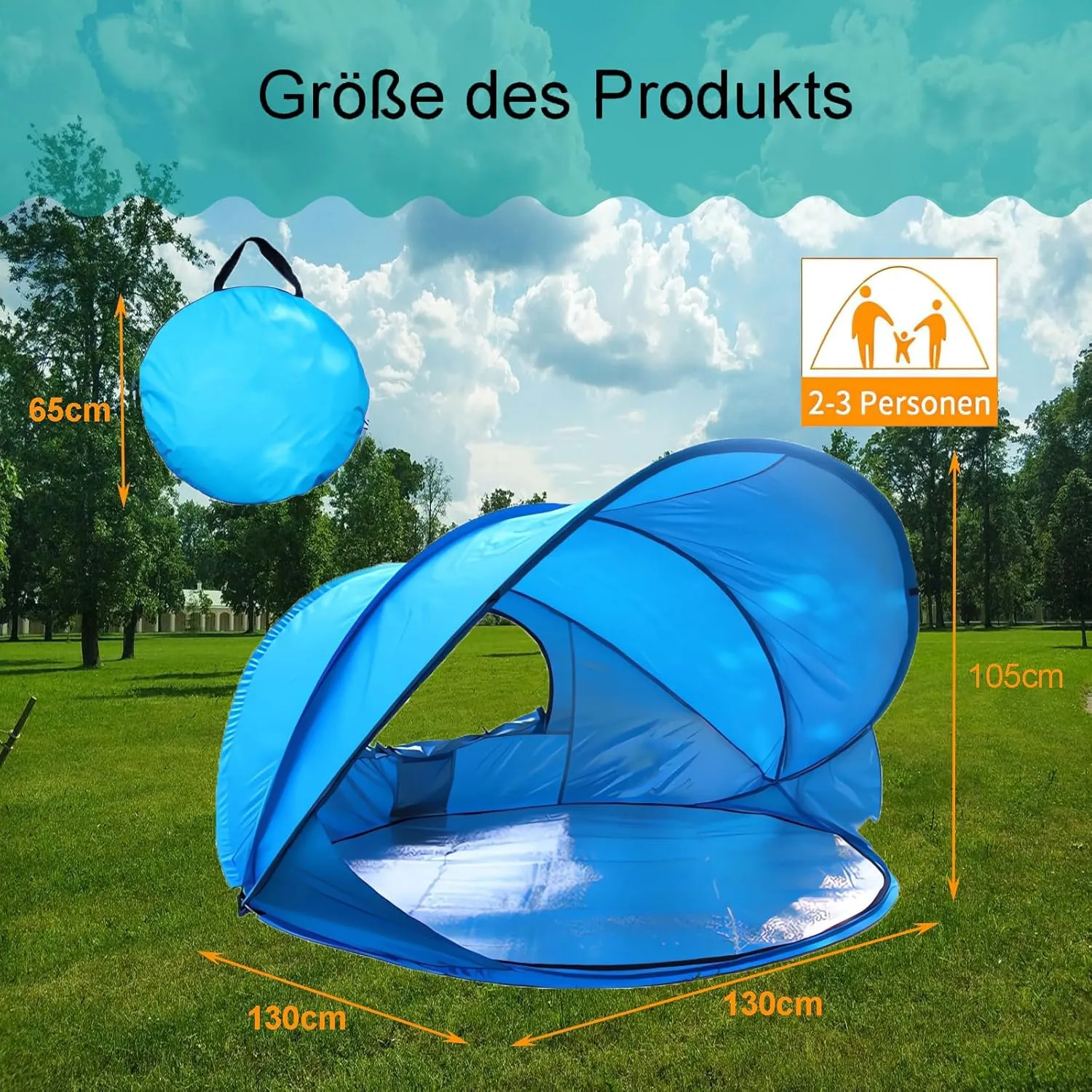 Pop Up Garden Camping Tent, Portable Extra Light Automatic, Sun Shelter for 2-3 People, Including Carry Bag and Tent Pegs, UV Protection, Tent for Family Garden Camping