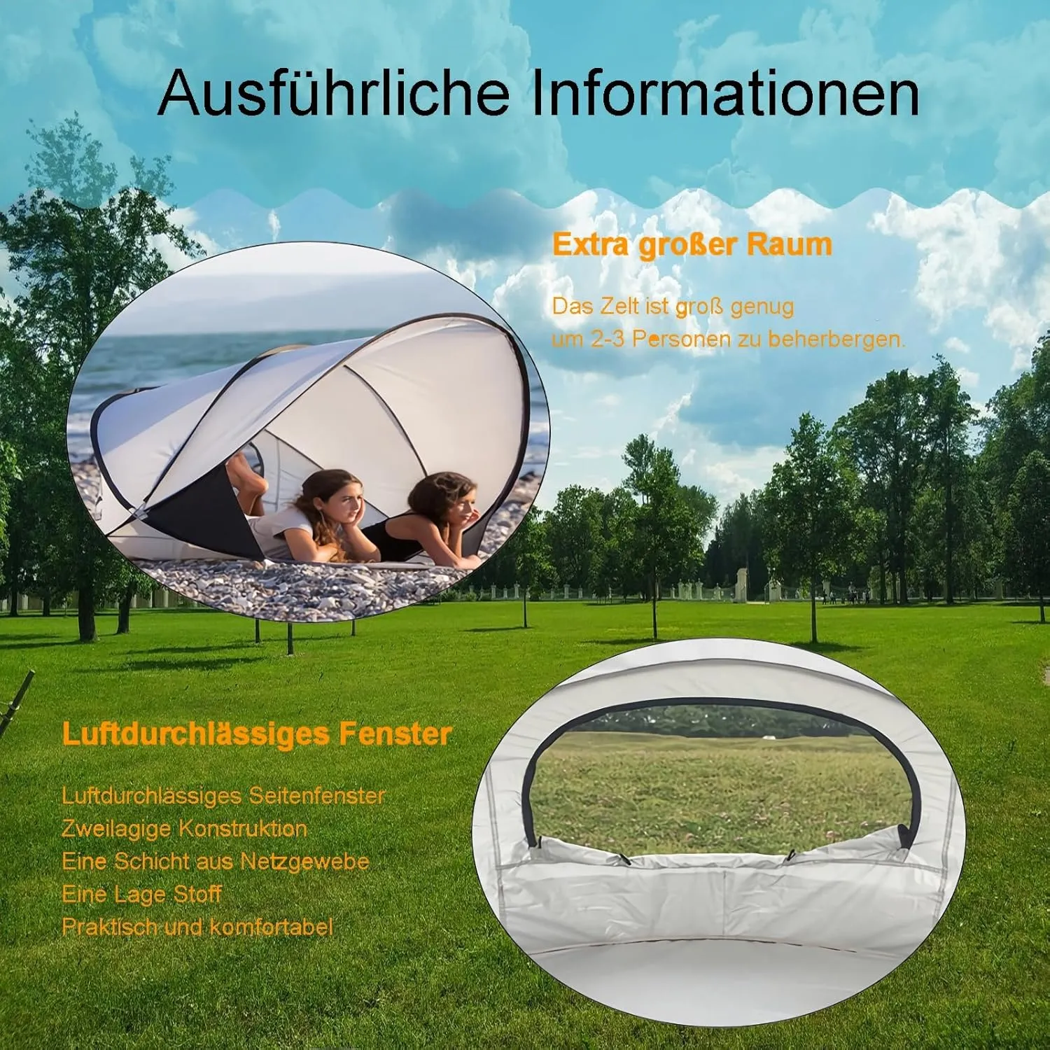 Pop Up Garden Camping Tent, Portable Extra Light Automatic, Sun Shelter for 2-3 People, Including Carry Bag and Tent Pegs, UV Protection, Tent for Family Garden Camping