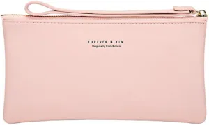 PORRASSO Wristlet Bag Touch Screen Phone Bag Portable Wallet Women's Clutch Purse PU Wallet Pink