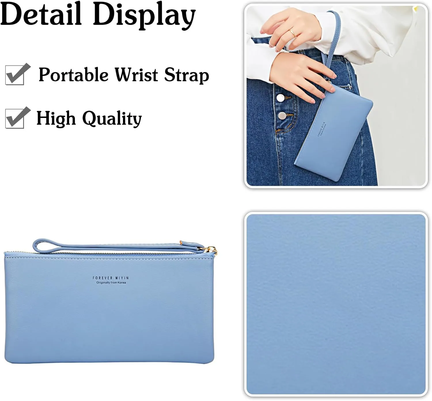 PORRASSO Wristlet Bag Touch Screen Phone Bag Portable Wallet Women's Clutch Purse PU Wallet Pink