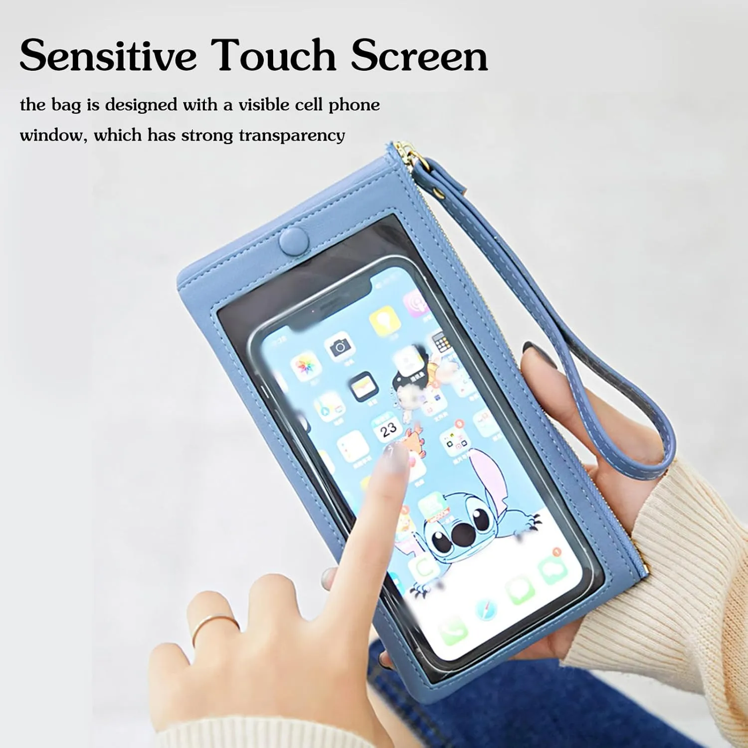 PORRASSO Wristlet Bag Touch Screen Phone Bag Portable Wallet Women's Clutch Purse PU Wallet Pink