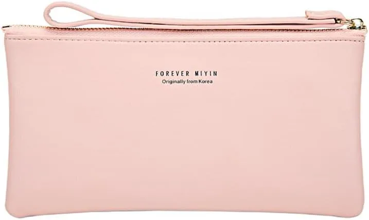 PORRASSO Wristlet Bag Touch Screen Phone Bag Portable Wallet Women's Clutch Purse PU Wallet Pink