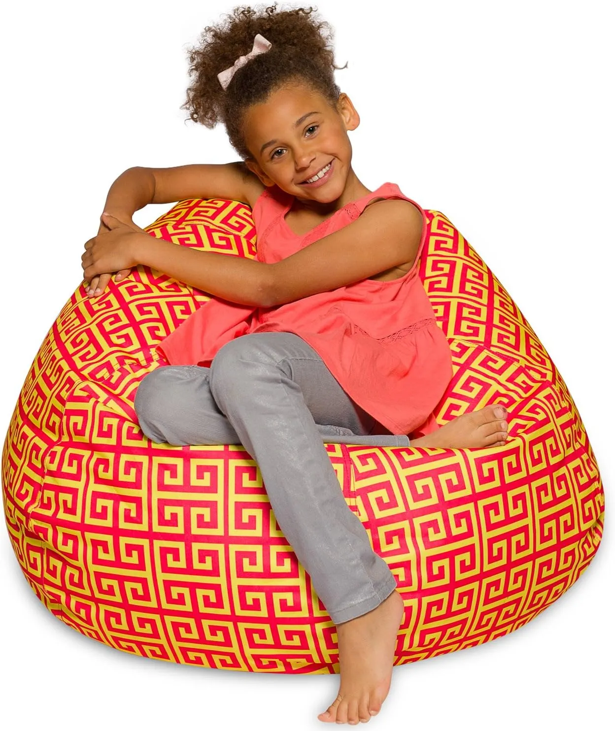 Posh Creations Bean Bag Chair for Kids, Teens, and Adults Includes Removable and Machine Washable Cover, 38in - Large, Pattern Scrolls Red and Yellow