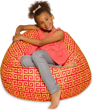 Posh Creations Bean Bag Chair for Kids, Teens, and Adults Includes Removable and Machine Washable Cover, 38in - Large, Pattern Scrolls Red and Yellow