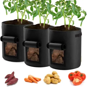 Potato Planter Bags 3-Pack 10 Gallons Grow Bags Aeration Tomato Plant Pots with Flap and Handles (Black)
