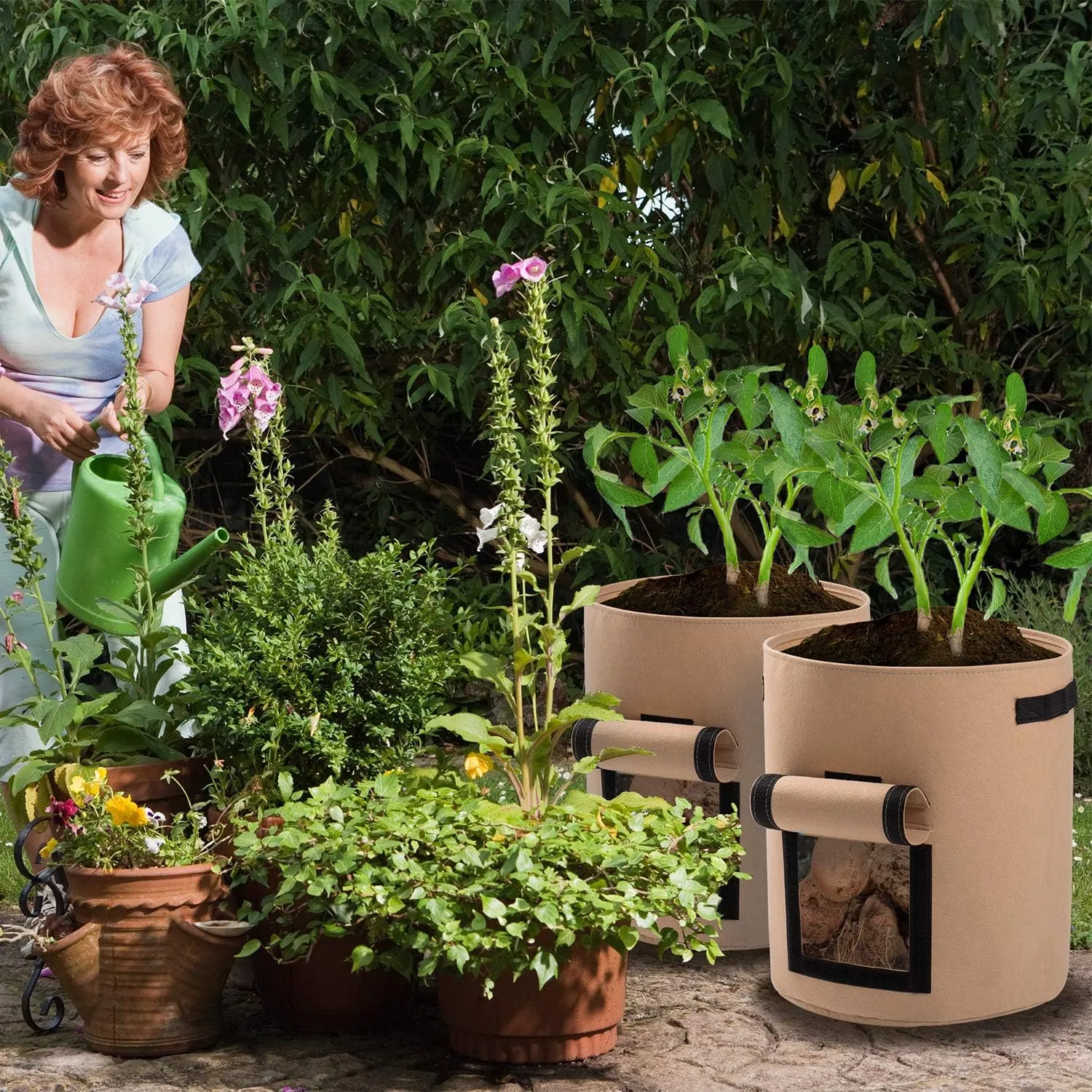 Potato Planter Bags 3-Pack 10 Gallons Grow Bags Aeration Tomato Plant Pots with Flap and Handles (Black)