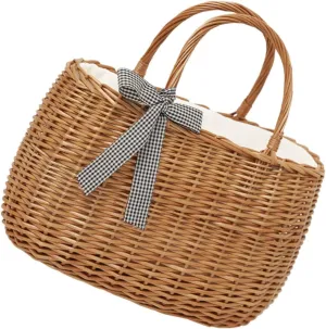 Practical Outdoor Vegetable Container Straw Handbag Mini Tote Bag Grey Baskets for Storage Shopping Basket