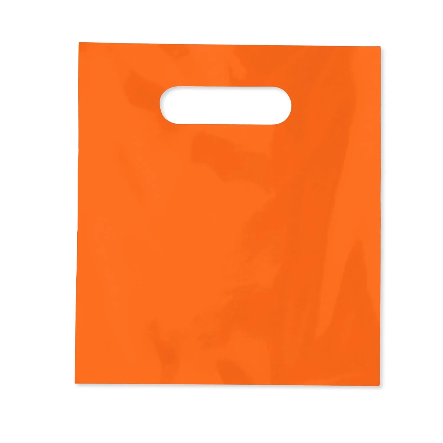 Practicon Plastic Merchandise Bag with Die Cut Handle, 7-3/4" x 9" Size, 2 Mil Bag, 100 Pack, Orange