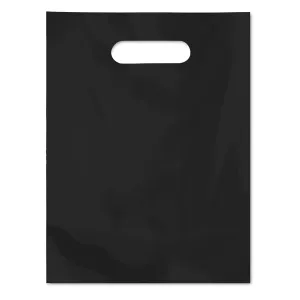 Practicon Plastic Merchandise Bag with Die Cut Handle, 9" x 12" Size, 2 Mil Bag, 100 Pack, Black